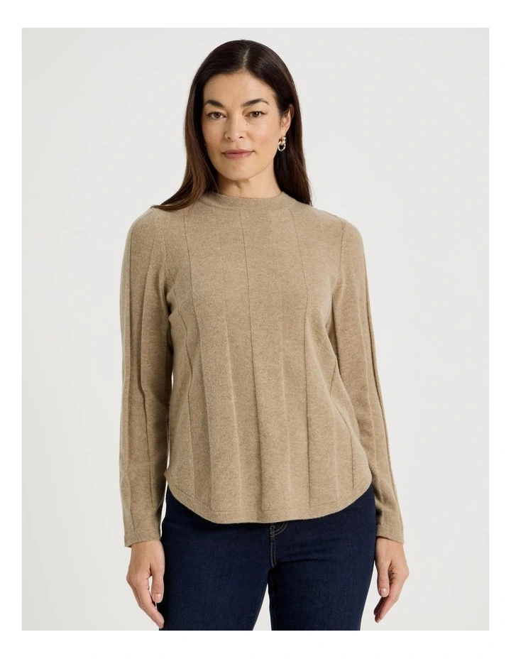 Wide Rib Jumper With Curved Hem in Latte image 5