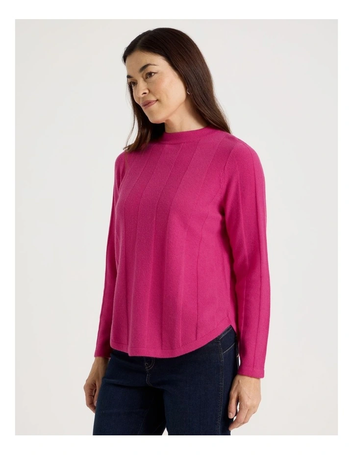 Wide Rib Jumper With Curved Hem in Lipstick image 5