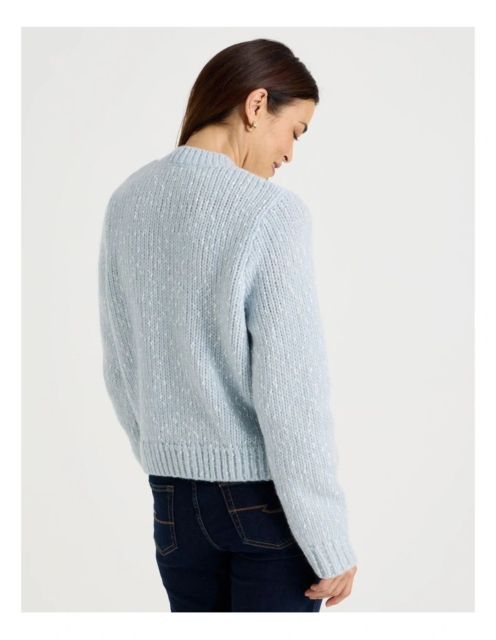 Chunky Cardigan With Pocket Flaps in Fog With Ivory Flecks image 6