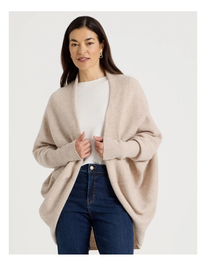 Cocoon Cardigan With Rib Sleeve in Oatmeal image 2