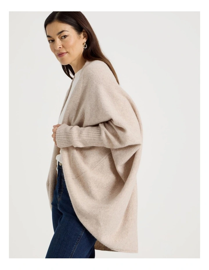 Cocoon Cardigan With Rib Sleeve in Oatmeal image 3