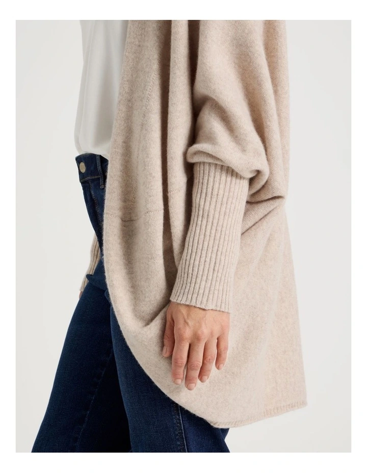 Cocoon Cardigan With Rib Sleeve in Oatmeal image 4