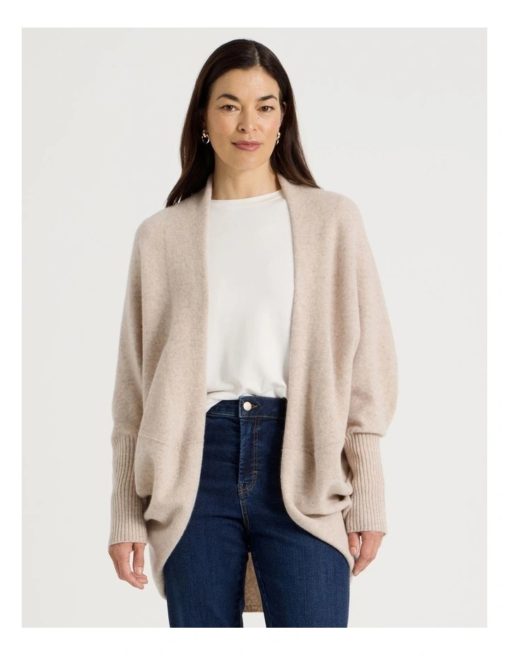 Cocoon Cardigan With Rib Sleeve in Oatmeal image 5