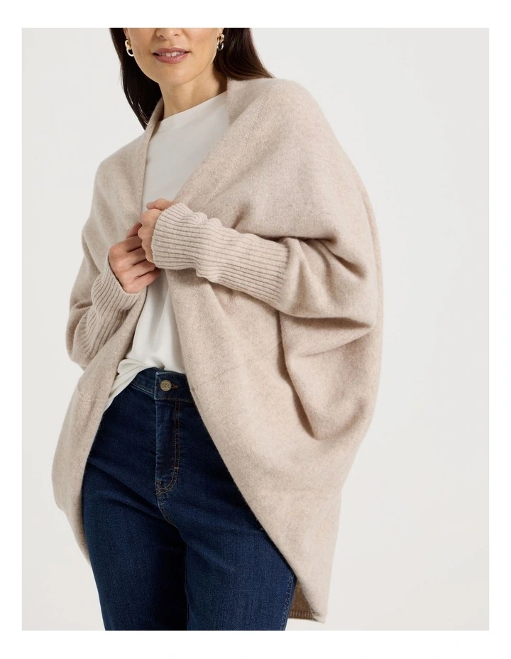 Cocoon Cardigan With Rib Sleeve in Oatmeal image 7