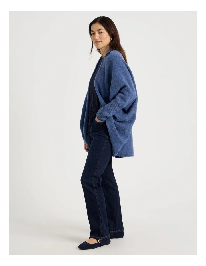 Cocoon Cardigan With Rib Sleeve in Denim Blue image 1