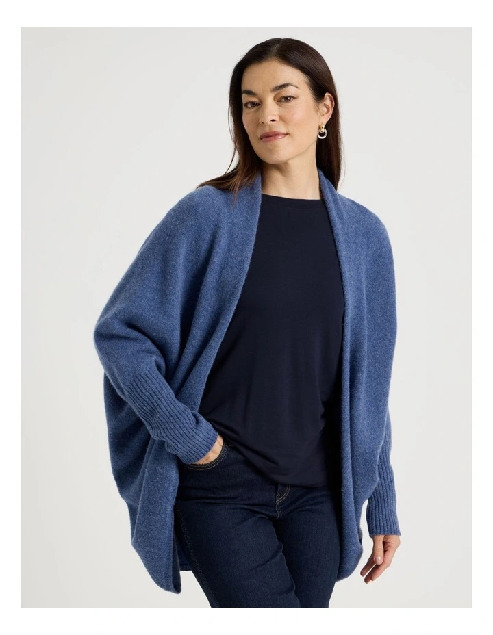 Cocoon Cardigan With Rib Sleeve in Denim Blue image 2