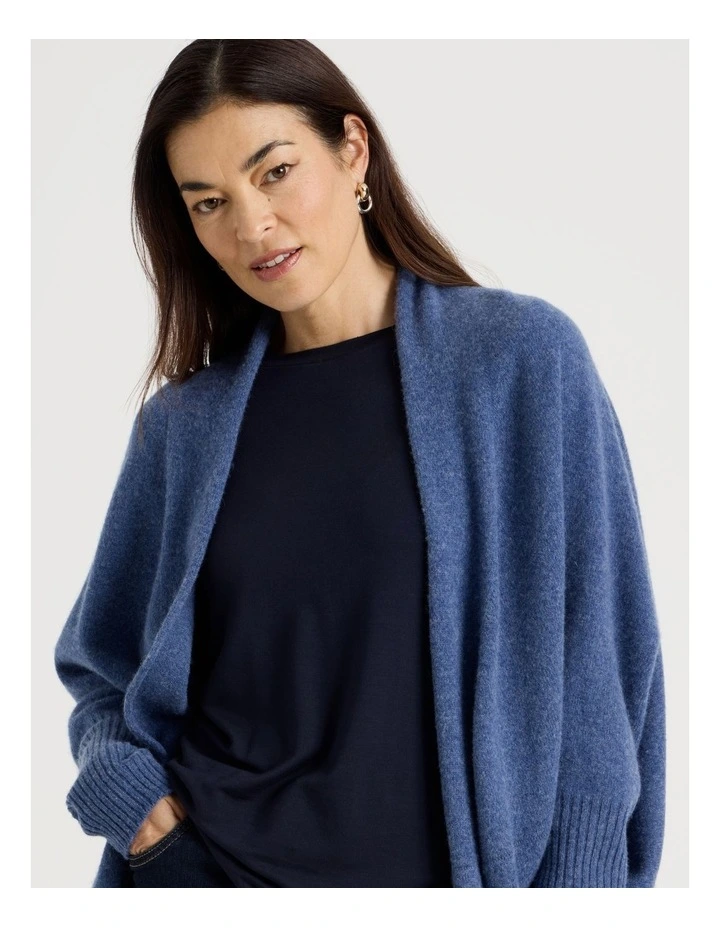 Cocoon Cardigan With Rib Sleeve in Denim Blue image 4