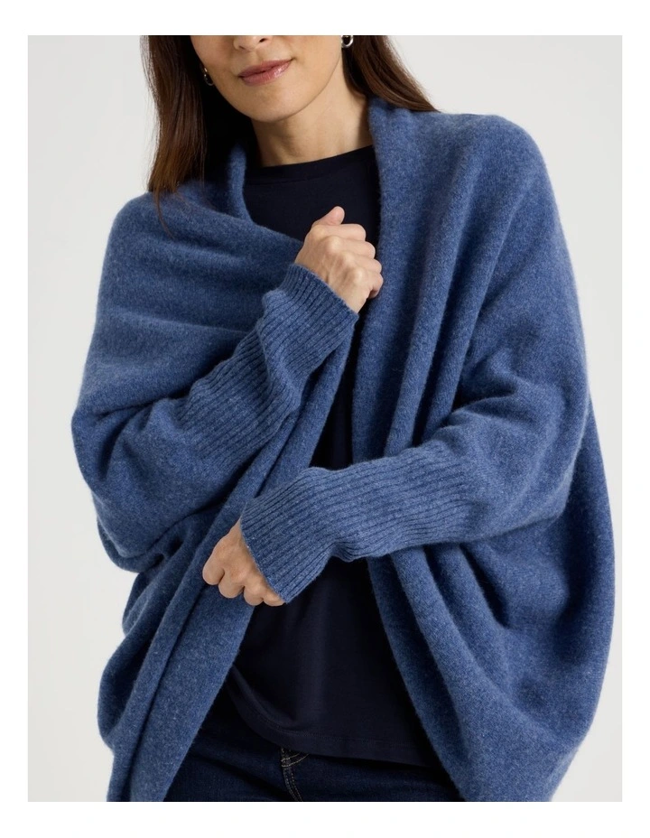 Cocoon Cardigan With Rib Sleeve in Denim Blue image 5