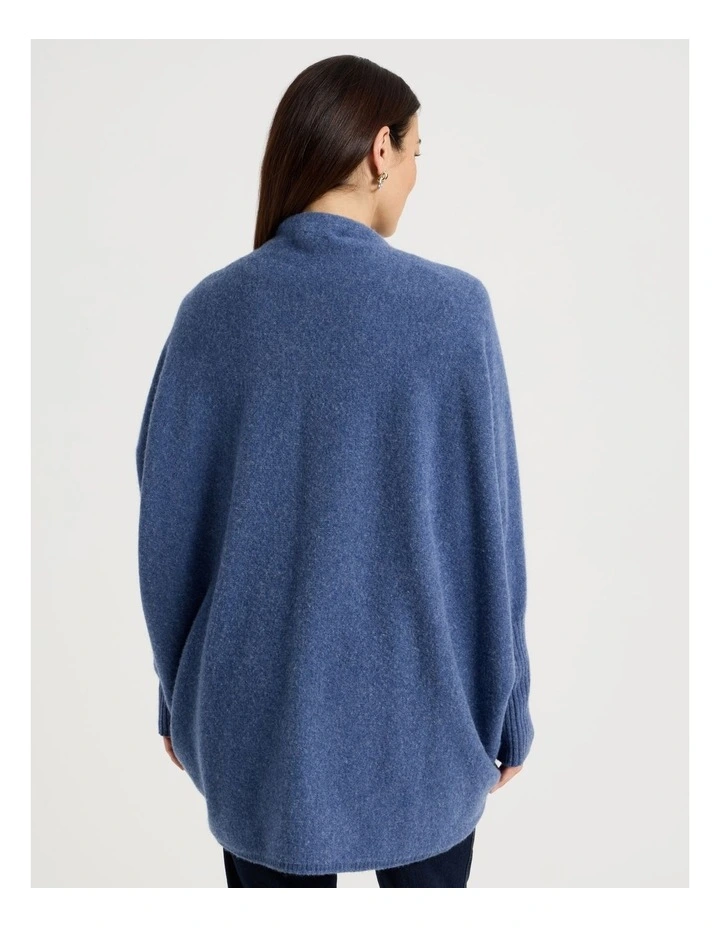 Cocoon Cardigan With Rib Sleeve in Denim Blue image 6