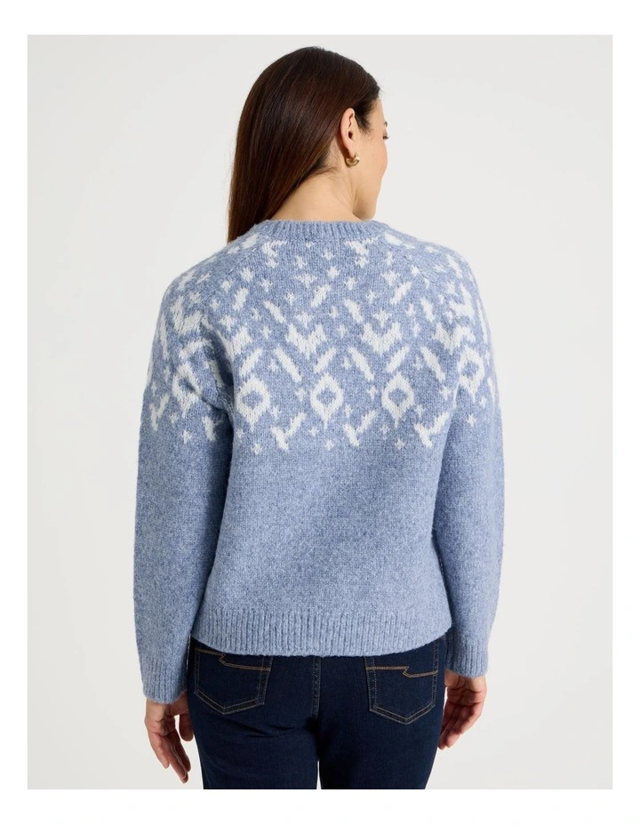 Crew Neck Fairisle Jumper in Blue and Ivory image 6