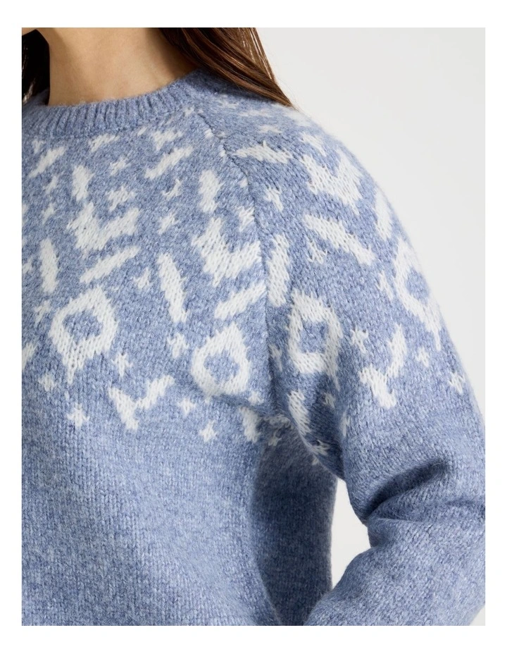 Crew Neck Fairisle Jumper in Blue and Ivory image 7