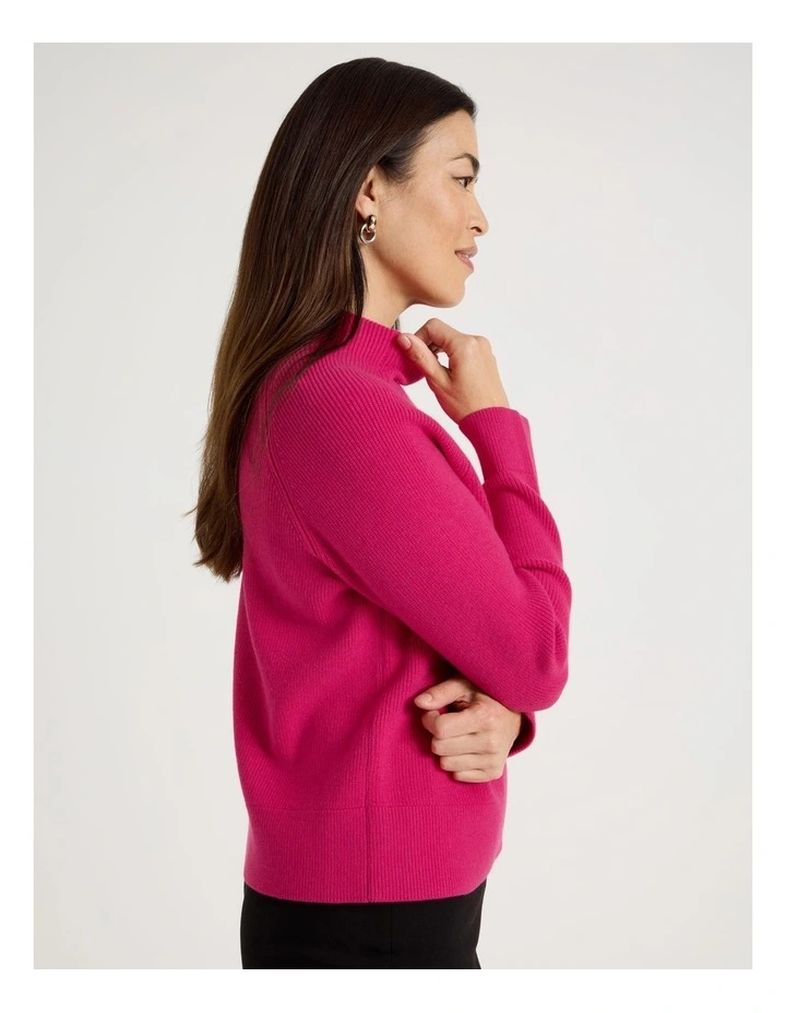 Stand Collar Raglan Sleeve Jumper in Hot Pink image 1