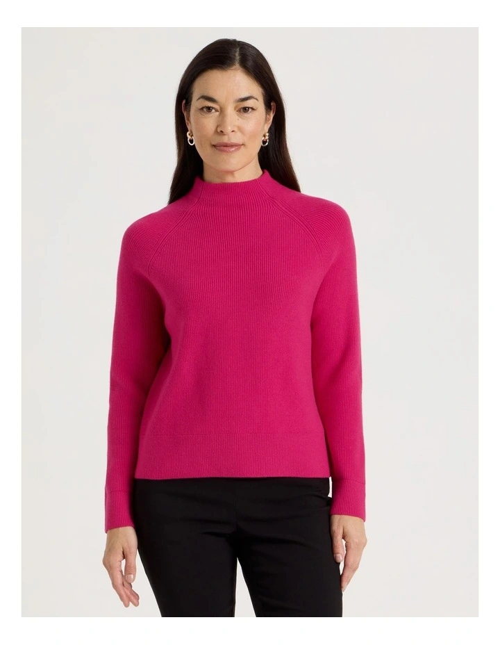 Stand Collar Raglan Sleeve Jumper in Hot Pink image 2