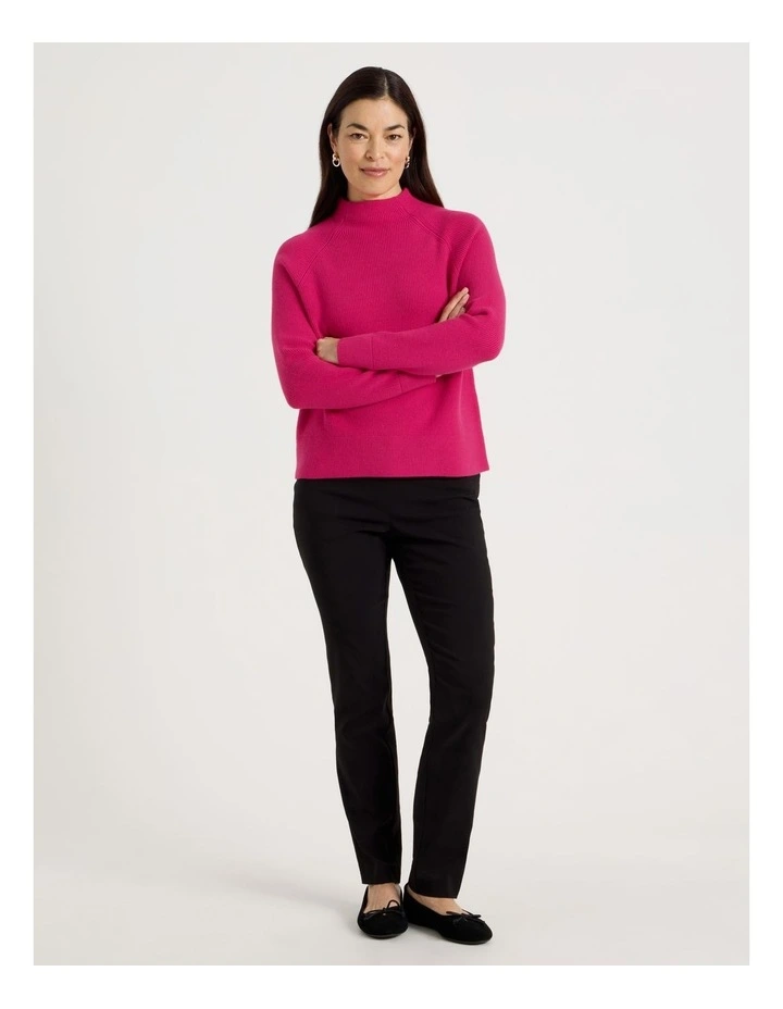 Stand Collar Raglan Sleeve Jumper in Hot Pink image 3