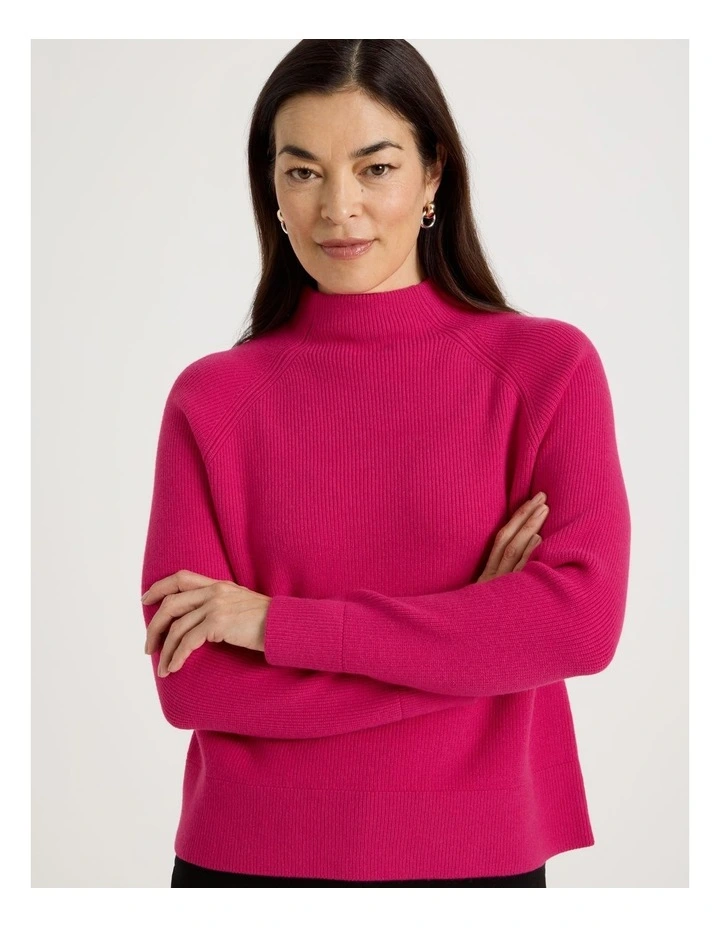 Stand Collar Raglan Sleeve Jumper in Hot Pink image 4