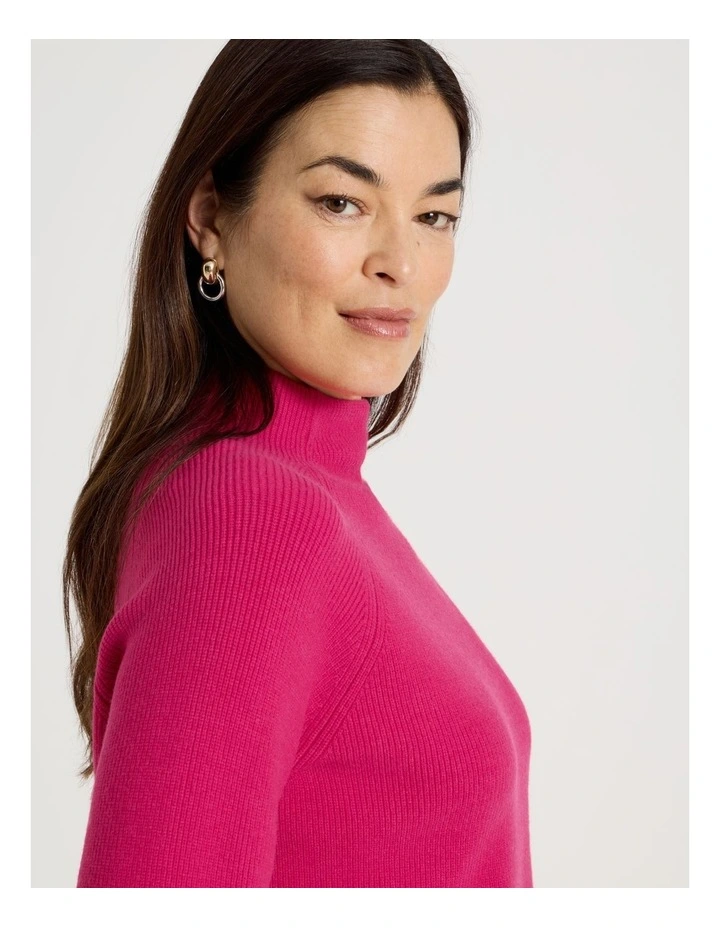 Stand Collar Raglan Sleeve Jumper in Hot Pink image 5
