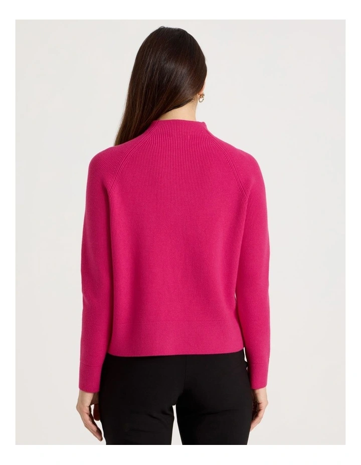 Stand Collar Raglan Sleeve Jumper in Hot Pink image 6