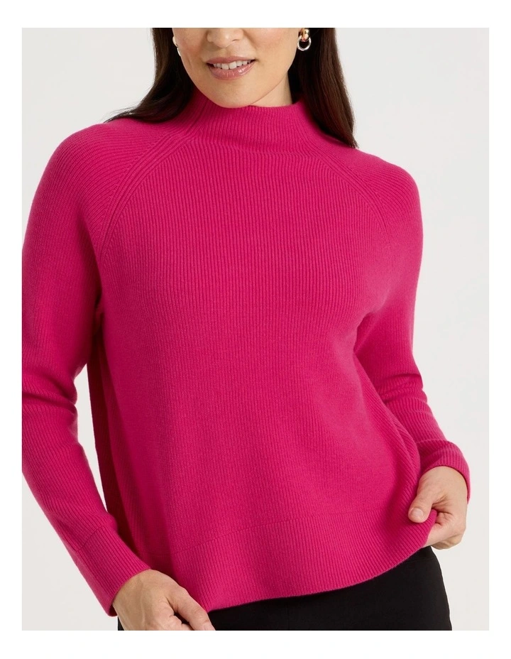 Stand Collar Raglan Sleeve Jumper in Hot Pink image 7