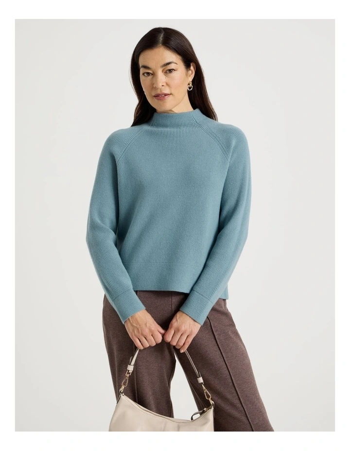 Stand Collar Raglan Sleeve Jumper in Dusty Blue image 1