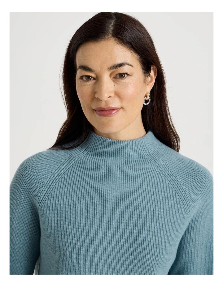 Stand Collar Raglan Sleeve Jumper in Dusty Blue image 3