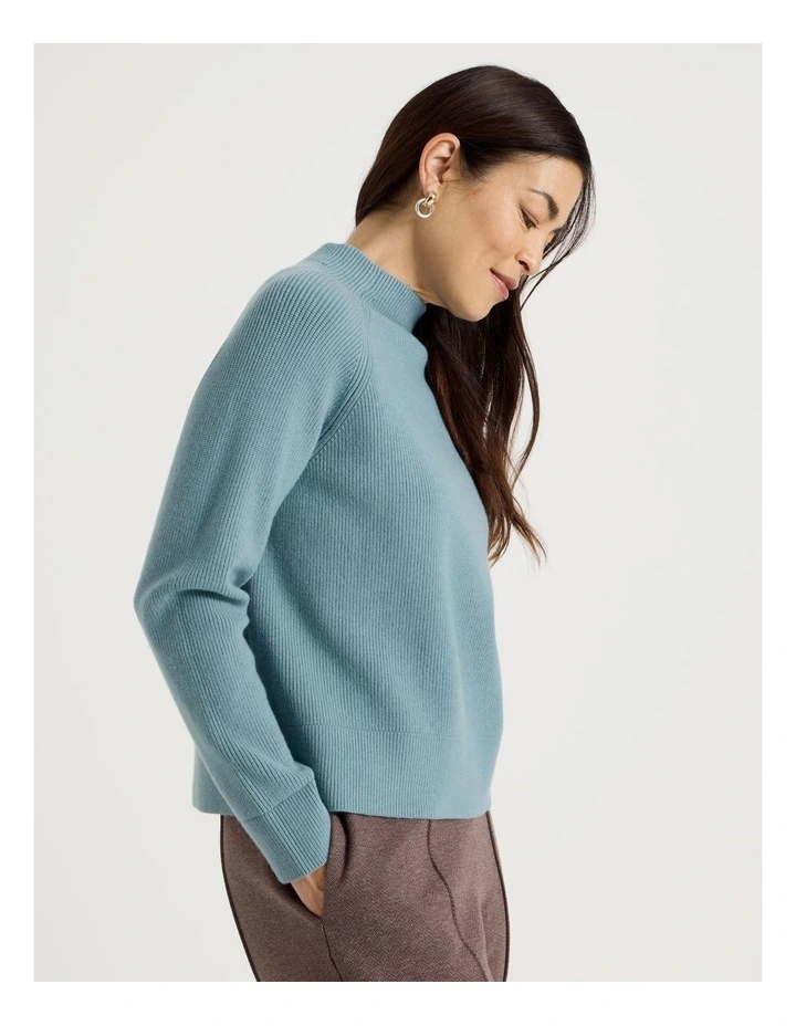 Stand Collar Raglan Sleeve Jumper in Dusty Blue image 4