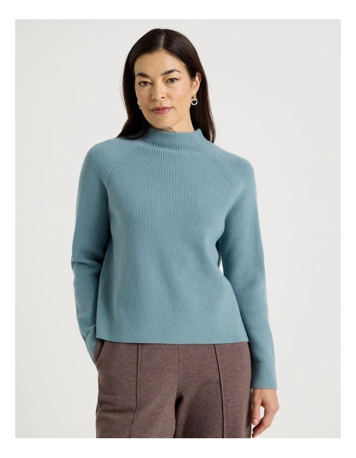 Stand Collar Raglan Sleeve Jumper in Dusty Blue image 5