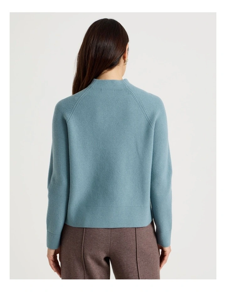 Stand Collar Raglan Sleeve Jumper in Dusty Blue image 6
