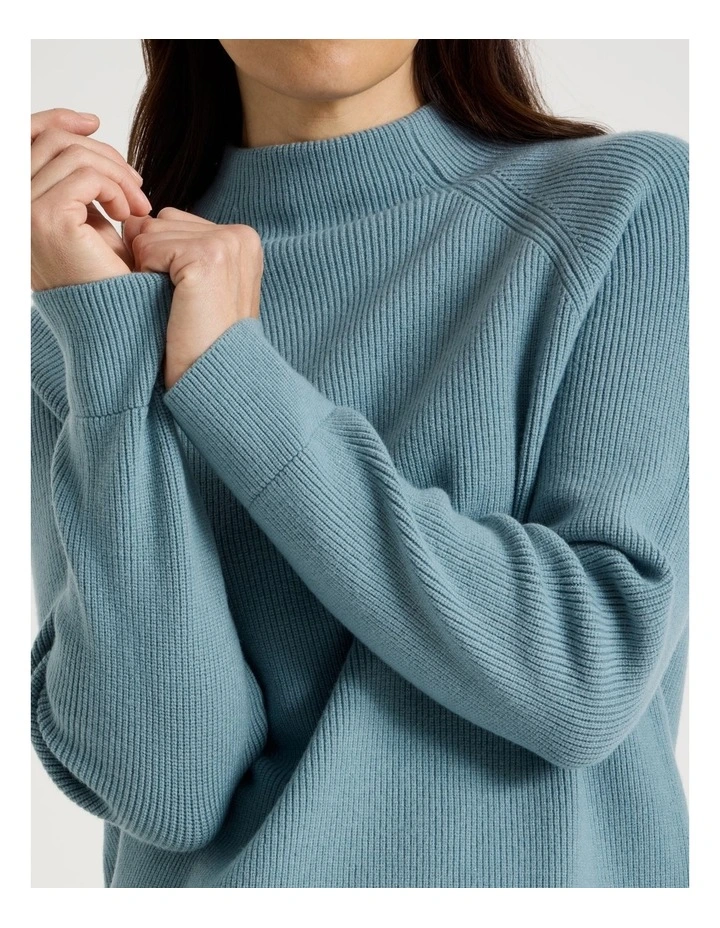 Stand Collar Raglan Sleeve Jumper in Dusty Blue image 7