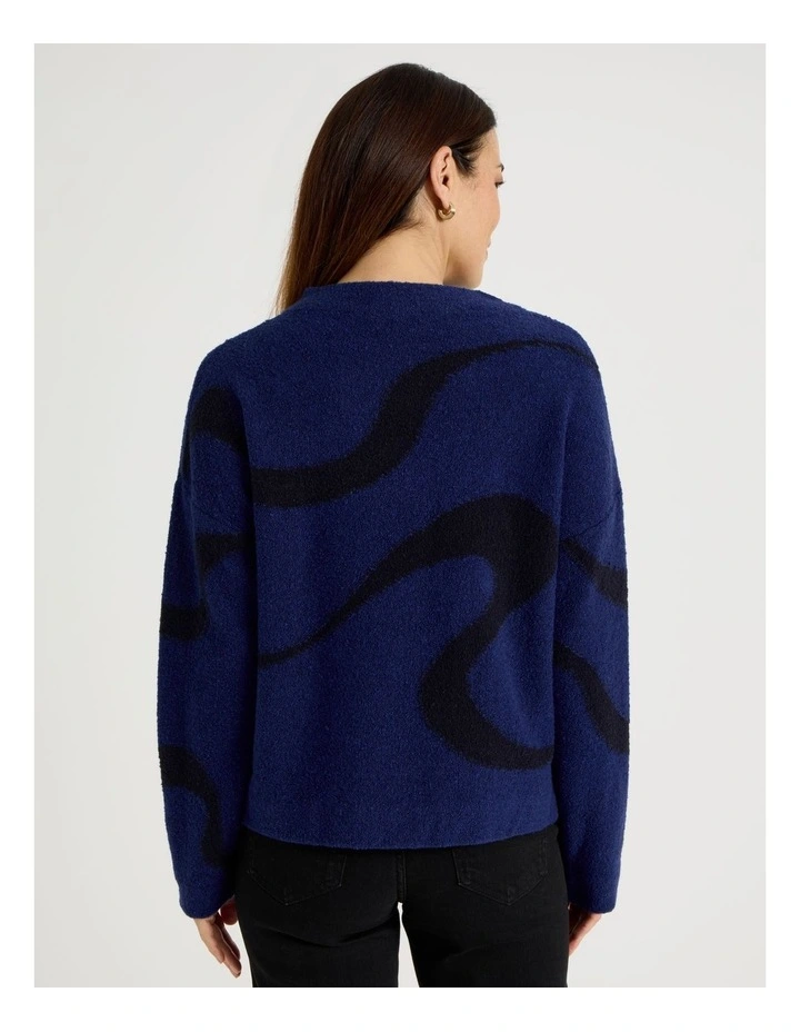 Stand Neck Swirl Intarsia Jumper in Bright Blue and Navy image 6