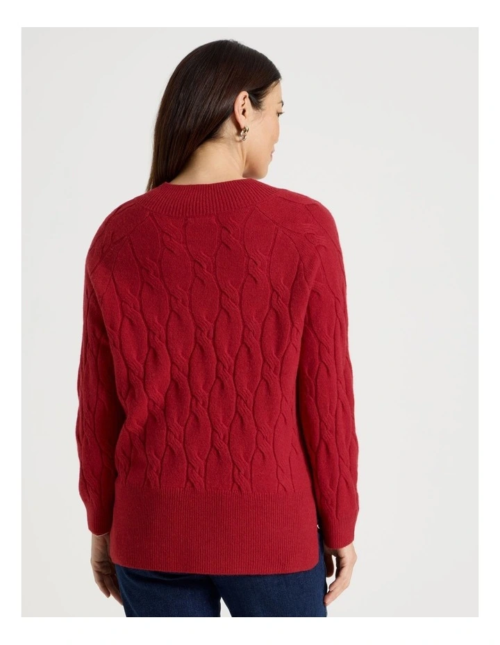 V Neck Cable Jumper in Red image 6