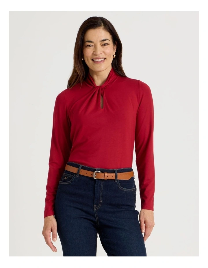 Knot Neck Tee in Red image 3