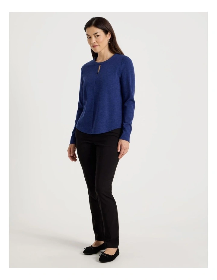 Keyhole Neck Long Sleeve Tee in Cobalt Marle image 2