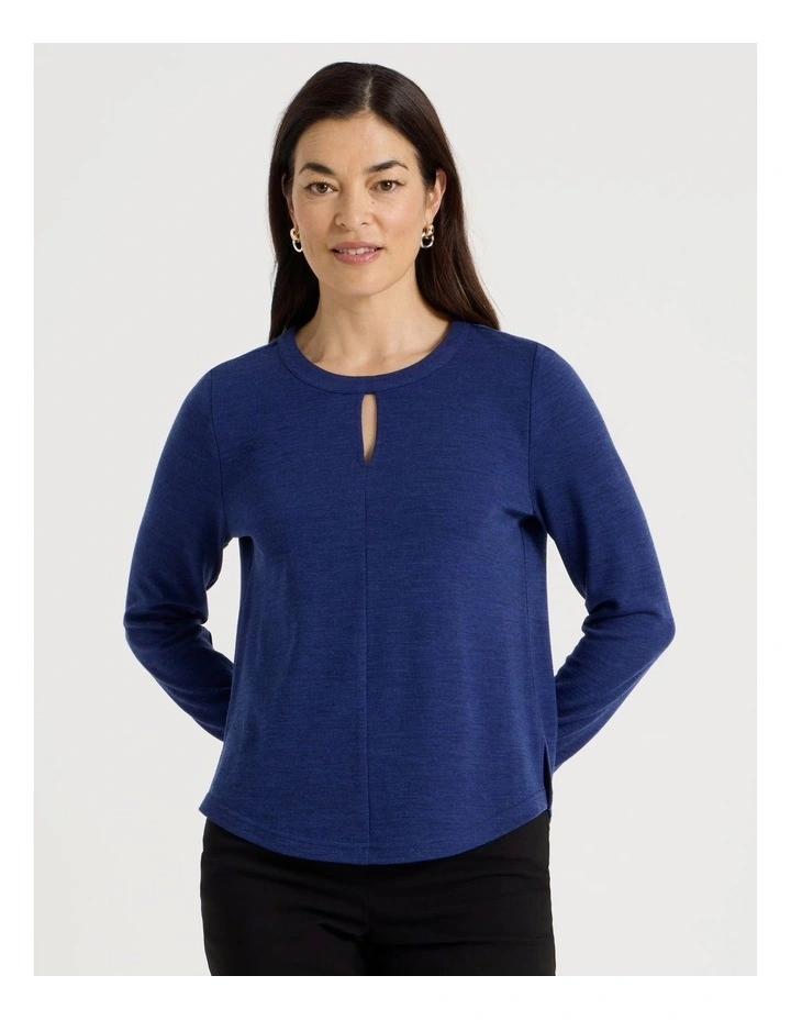 Keyhole Neck Long Sleeve Tee in Cobalt Marle image 3