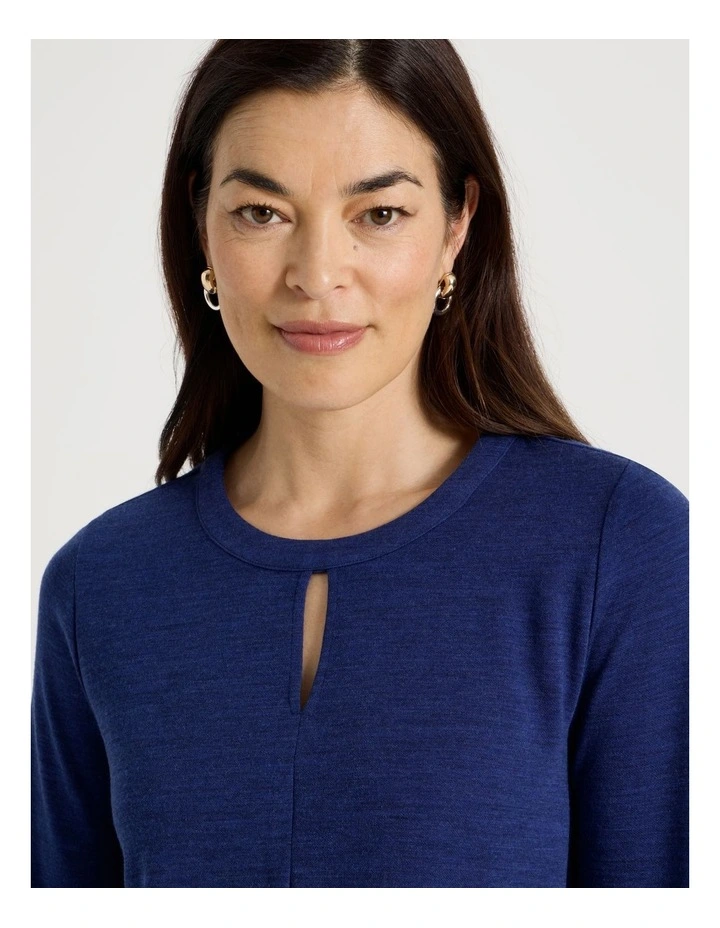 Keyhole Neck Long Sleeve Tee in Cobalt Marle image 4