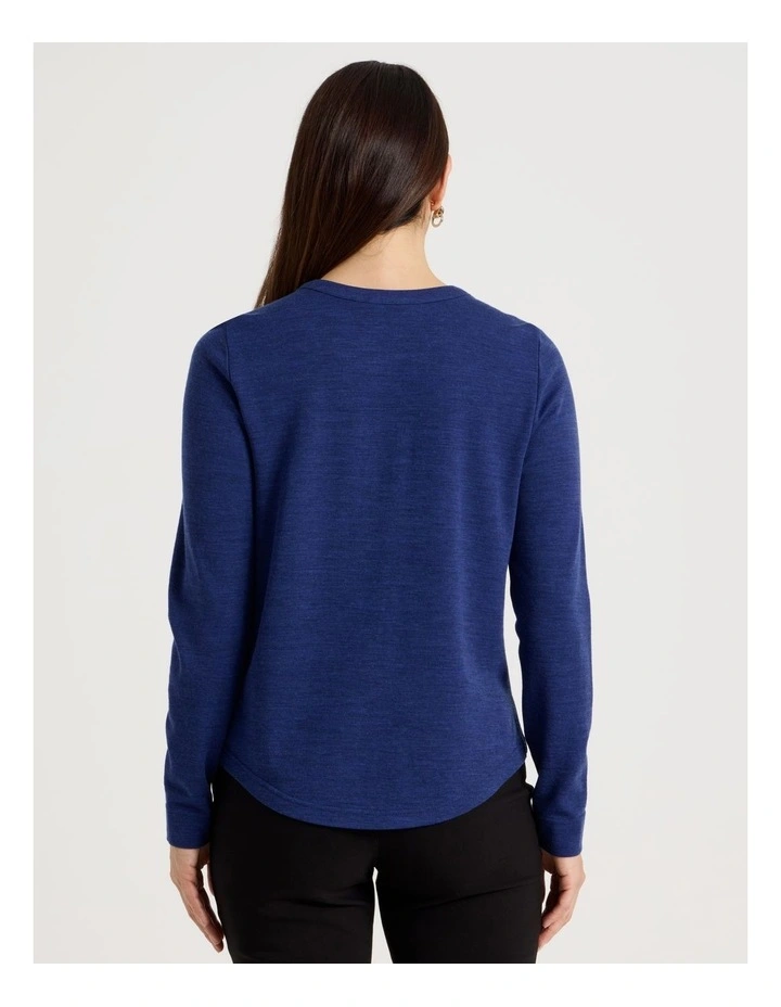 Keyhole Neck Long Sleeve Tee in Cobalt Marle image 6