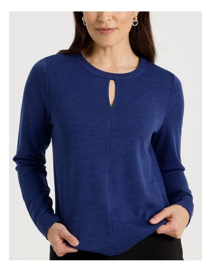 Keyhole Neck Long Sleeve Tee in Cobalt Marle image 7