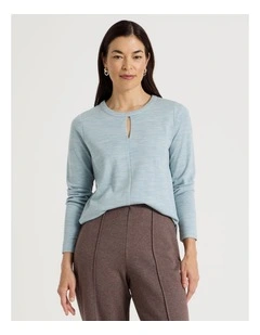 Keyhole Neck Long Sleeve Tee in Soft Blue