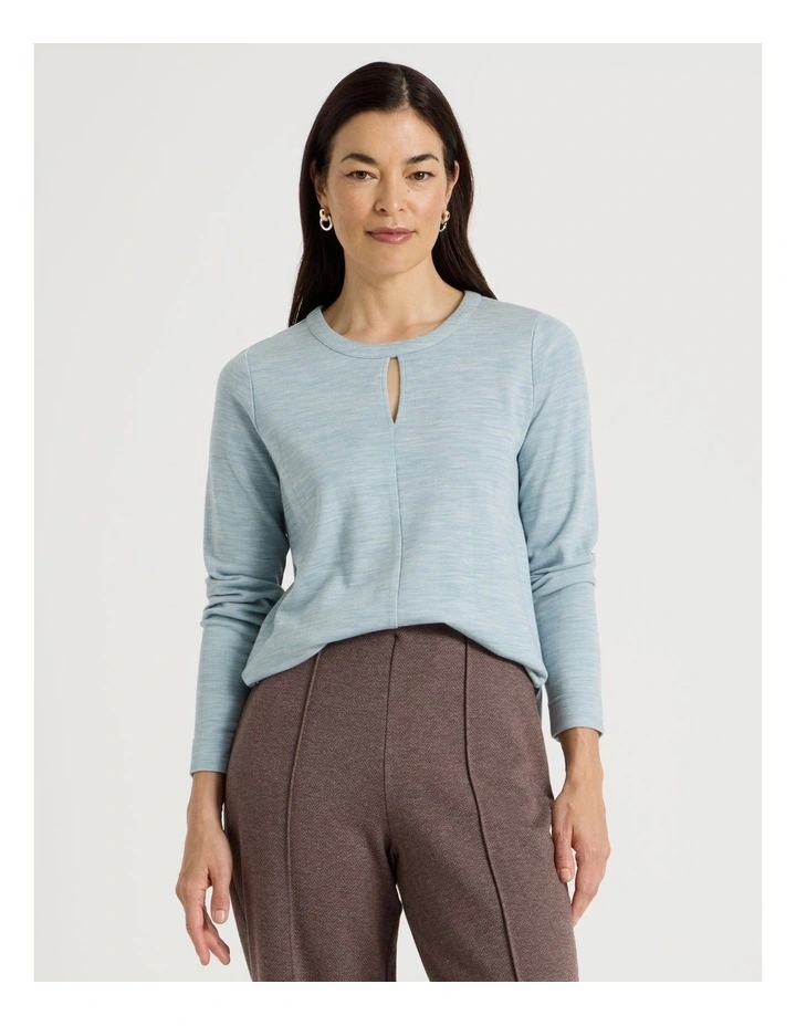 Keyhole Neck Long Sleeve Tee in Soft Blue image 1