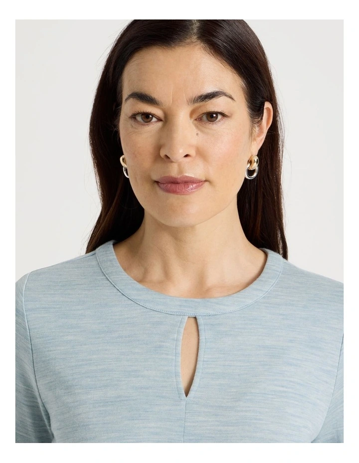 Keyhole Neck Long Sleeve Tee in Soft Blue image 3