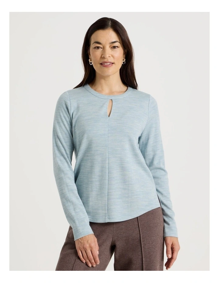 Keyhole Neck Long Sleeve Tee in Soft Blue image 4