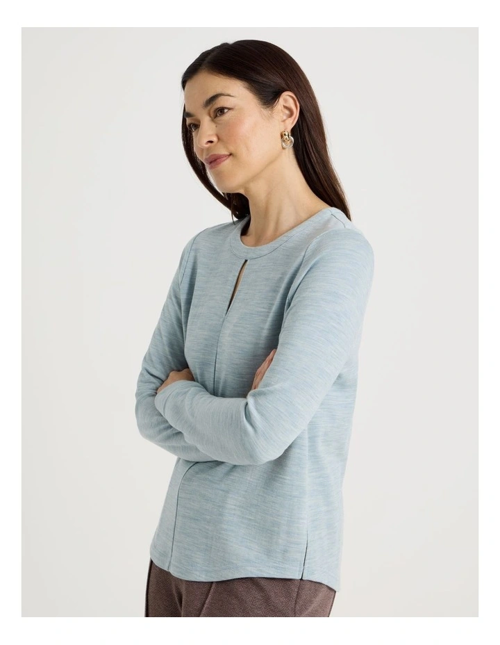 Keyhole Neck Long Sleeve Tee in Soft Blue image 5