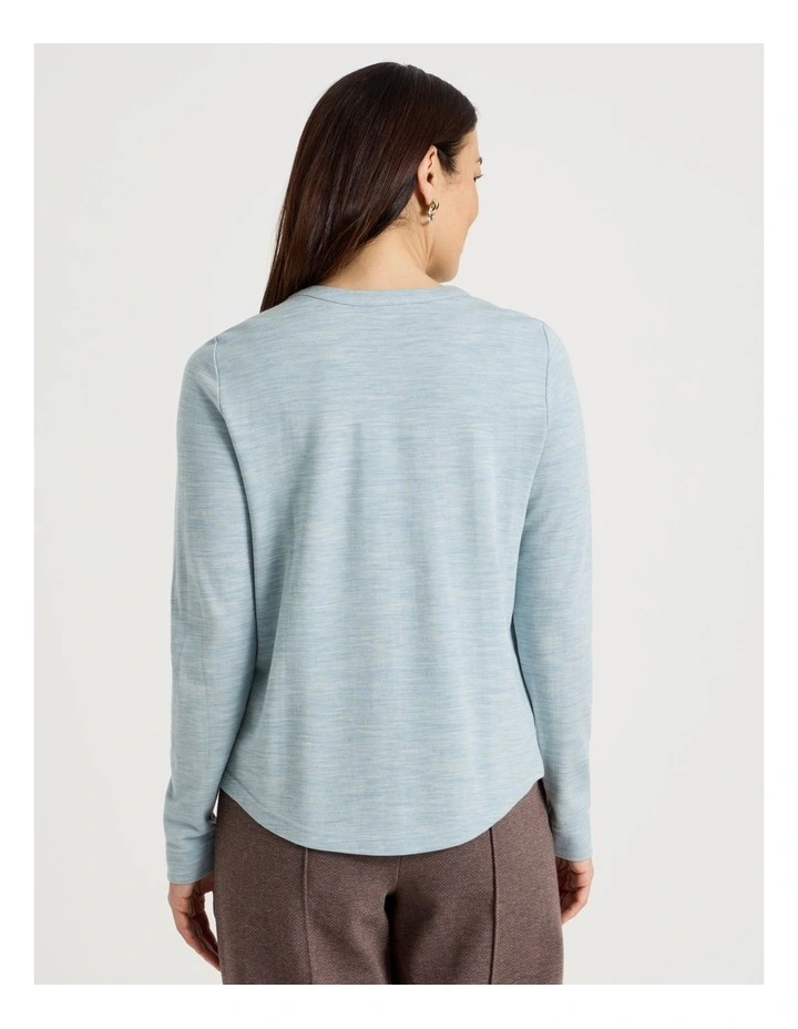 Keyhole Neck Long Sleeve Tee in Soft Blue image 6