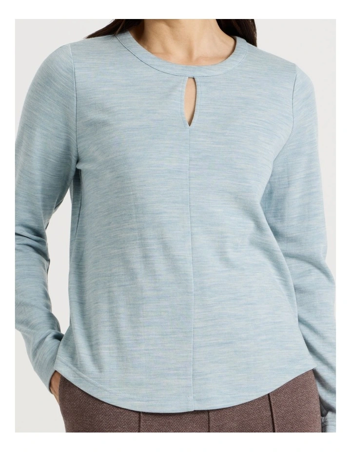 Keyhole Neck Long Sleeve Tee in Soft Blue image 7
