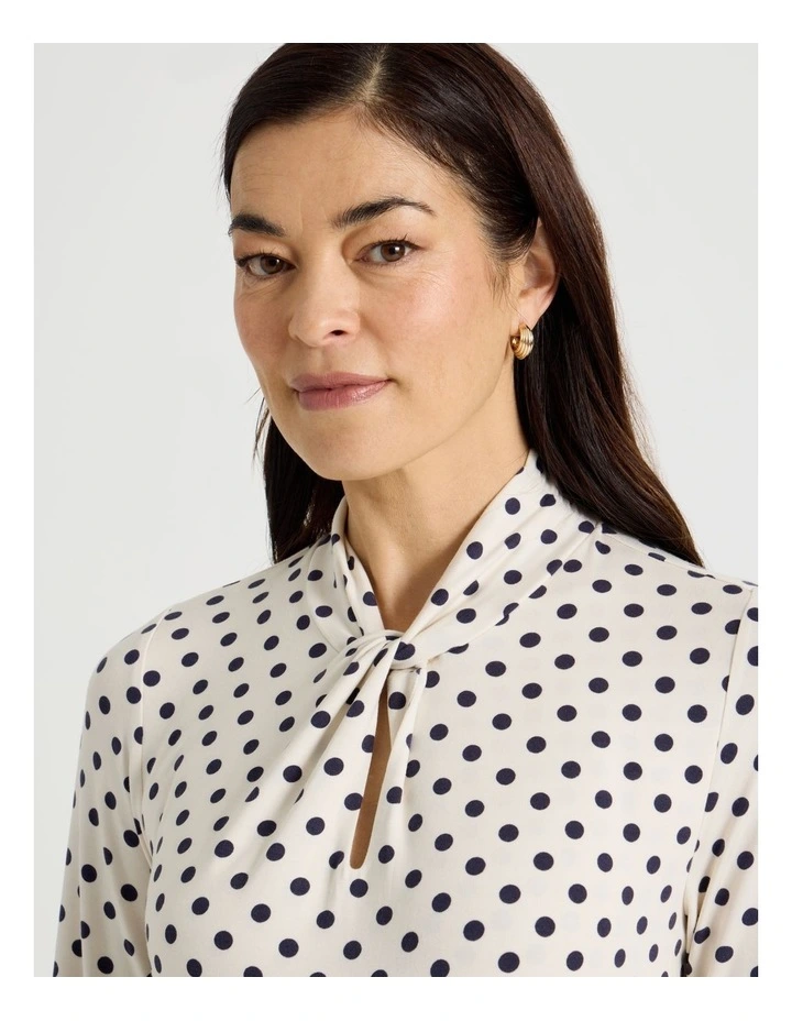 Knot Neck Tee in Ivory and Navy Spot Print image 2