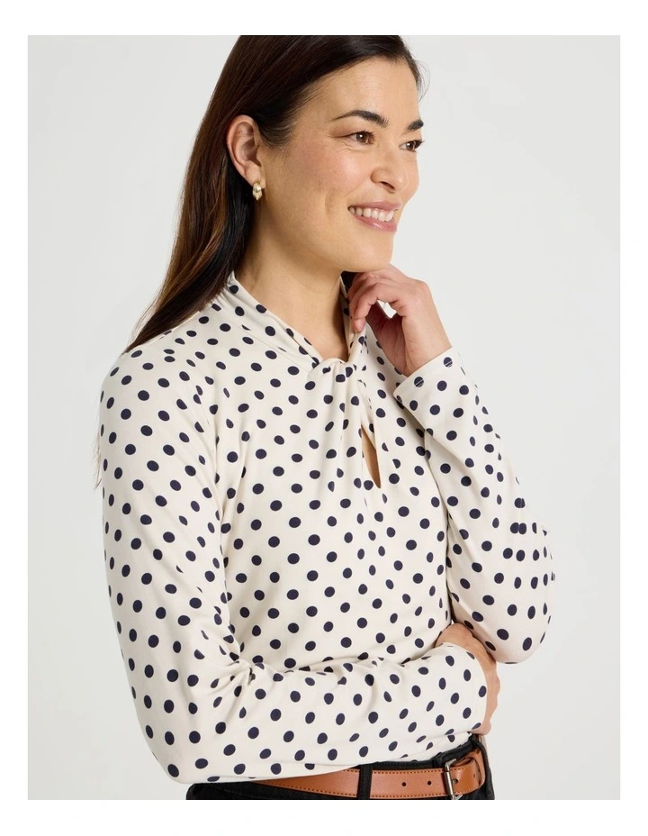 Knot Neck Tee in Ivory and Navy Spot Print image 4