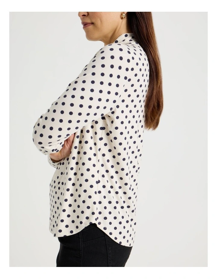 Knot Neck Tee in Ivory and Navy Spot Print image 5