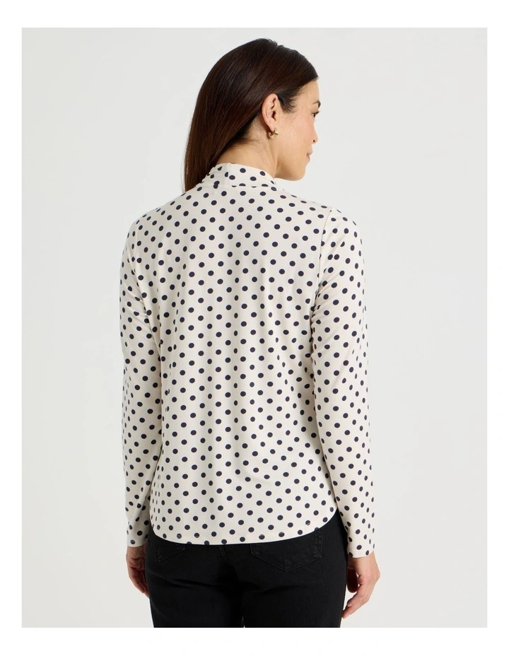Knot Neck Tee in Ivory and Navy Spot Print image 6