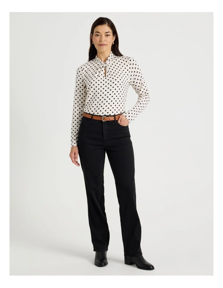 Knot Neck Tee in Ivory and Navy Spot Print image 7