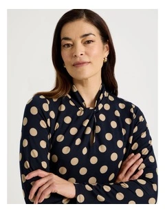 Knot Neck Tee in Navy and Neutral Spot Print