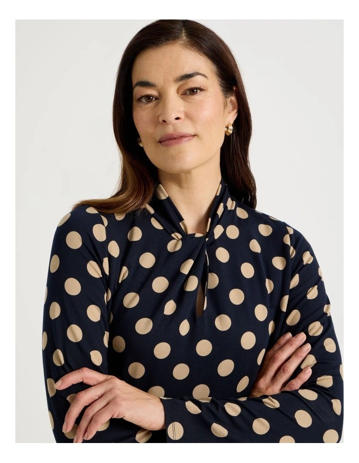 Knot Neck Tee in Navy and Neutral Spot Print image 1